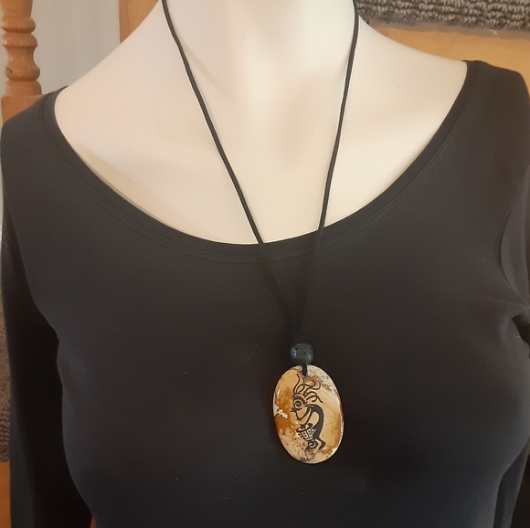 AWESOME- Picture Jasper/ Black Lava Stone/ Faux Black Suede Cord Necklace. - Picture 9 of 9